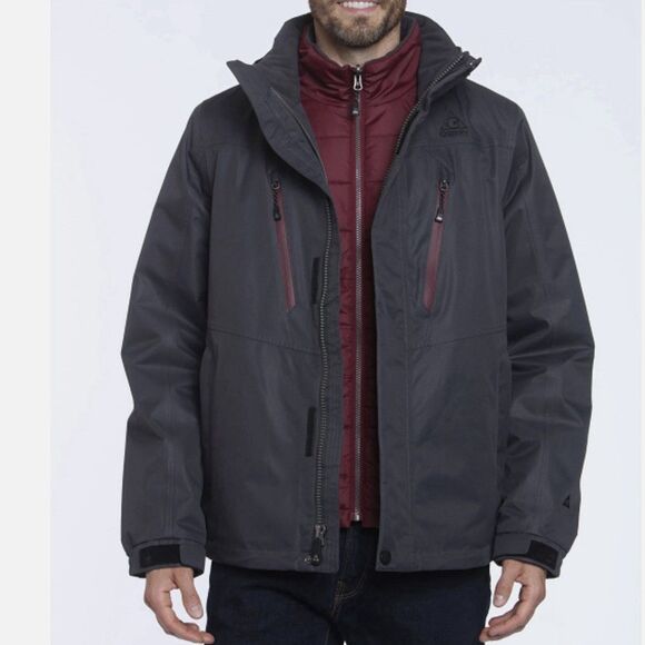 Gerry Sz L Gray 3 In 1 Coat W/ Zip Out Burgundy Jacket Hooded Ski Winter Puffer - Picture 1 of 16